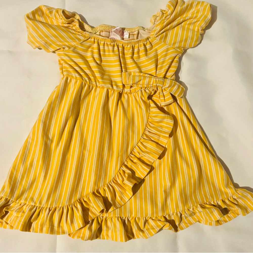 Yellow Striped Kids Dress with Ruffle Detail